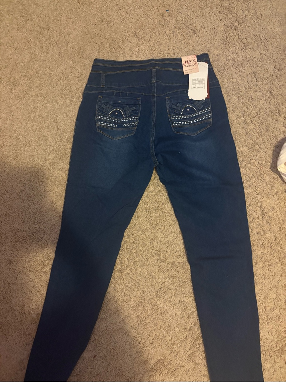 Dark Blue Women's Jeans with Embellished Back Pockets